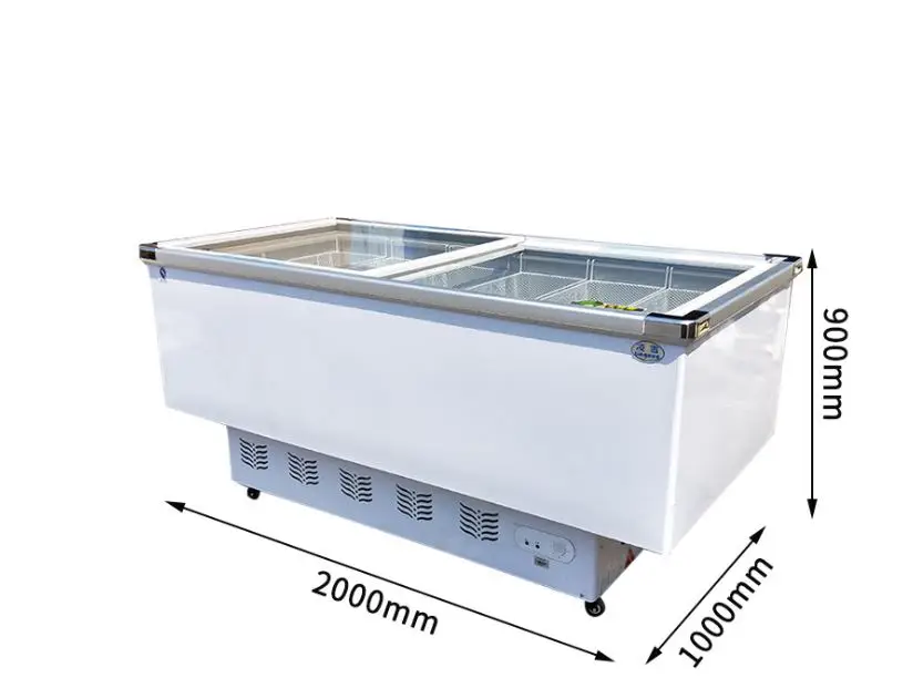 Refrigerated display cabinet quick frozen horizontal commercial transparent glass refrigerator