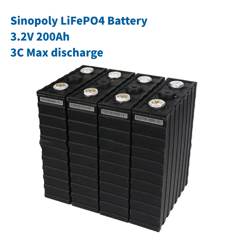 High Grade SINO-POLY 3.2V 200ah Prismatic Lithium Ion LiFePO4 Battery Cells 3C discharge for 5kw 10kw Solar System EV Energy Sto