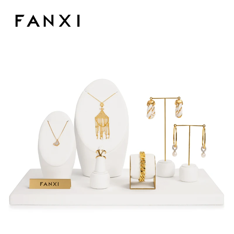 FANXI New Arrival Tilt Jewelry Display with White Microfiber for Ring Earring Pendant Necklace Watch showcase Jewelry