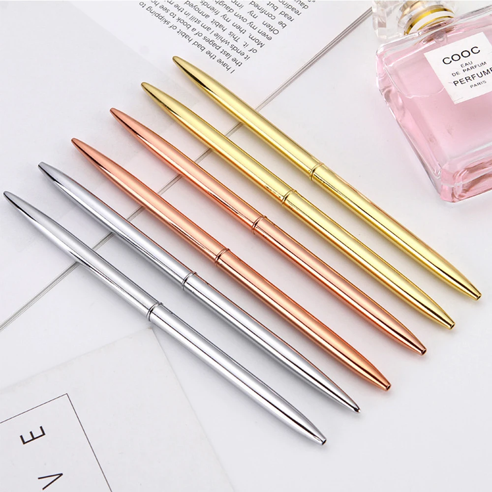 Minimum Order Gifts Chrome Plated Long Metal Pen Silver Gold Rose Gold Skinny Desk Slim Hotel Pen
