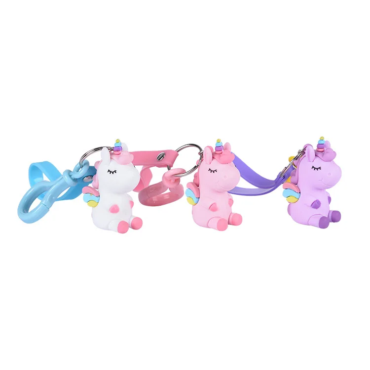 Cute 3d anime figure keychains custom pvc silicone animal rainbow horse shape design girls children pendant keychain for bag