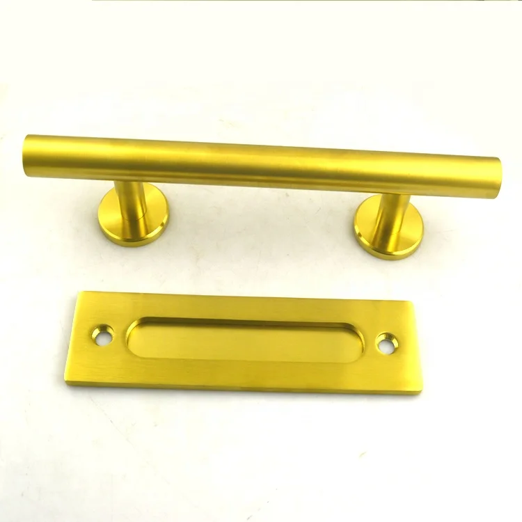 Customized round tube stainless steel satin brass barn door handle