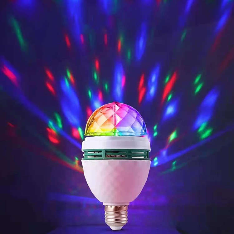 
Color LED Strombing 3W E27 RGB Crystal Ball Rotating LED Stage Firefly Rotating Disco Music Laser Light Bulbs 