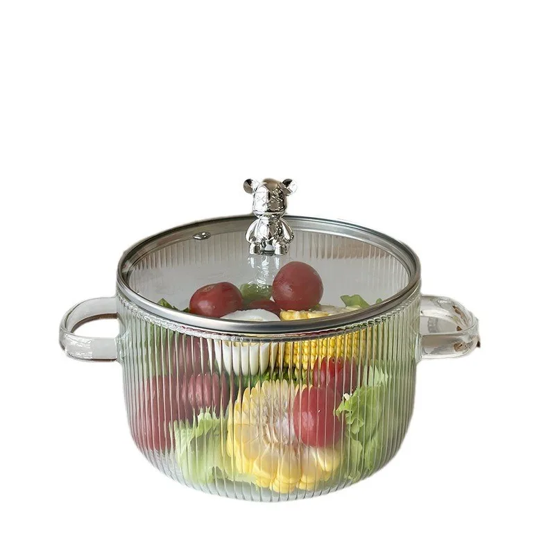 High borosilicate glass vertical grain  Heat resistant thickening open fire stew pot with cover coffee glass mulled wi