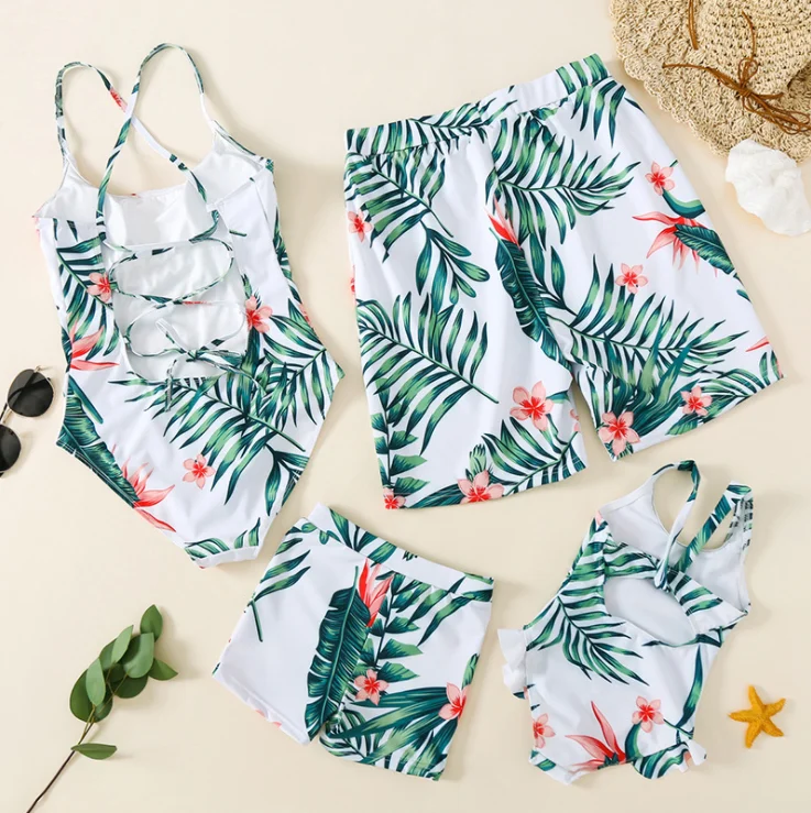Wholesale mommy and me swimsuit floral prints baby boy swim suit Family matching swimwear set