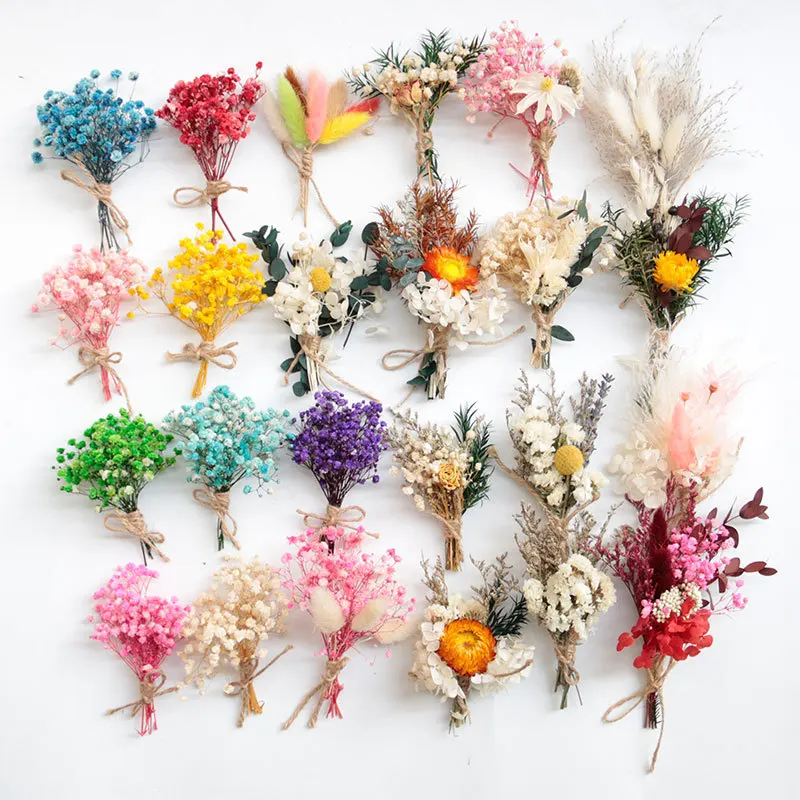 Wholesale Natural Real Touch Dried Flowers Pampas Palm Preserved Flowers Small Mini Flower Bouquet For House Wedding Decoration