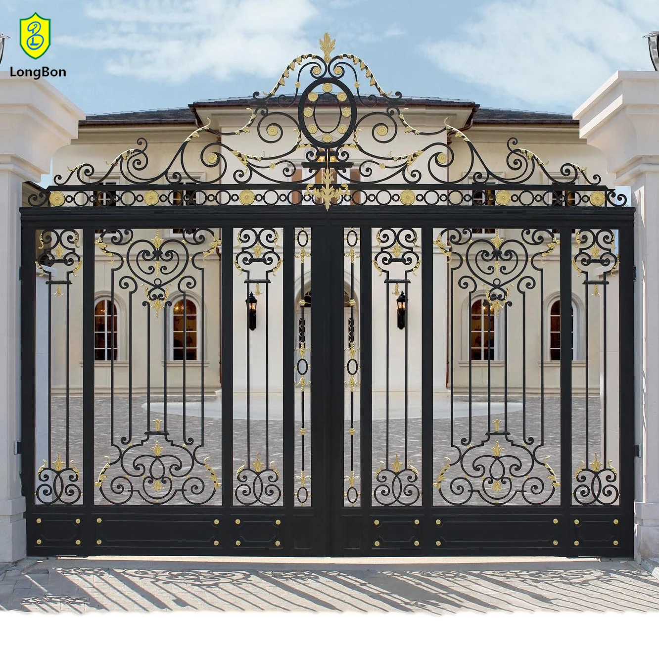 Modern Floral Wrought Iron Entrance Gate Sliding Main Gate for Home and Garden