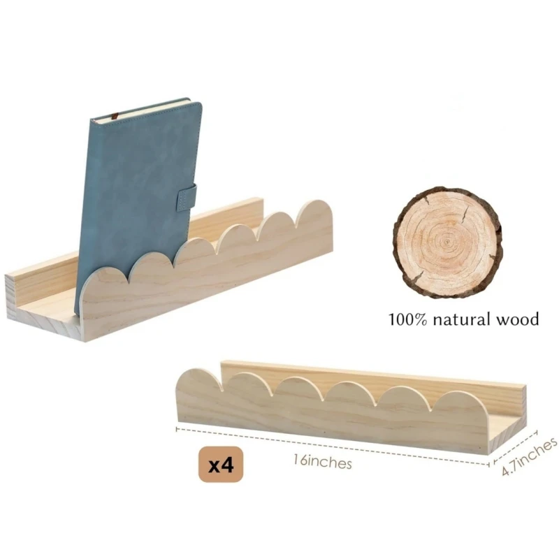 Versatile Nursery Floating Book Shelf Set Wall Mounted Wood Floating Shelves For Decor
