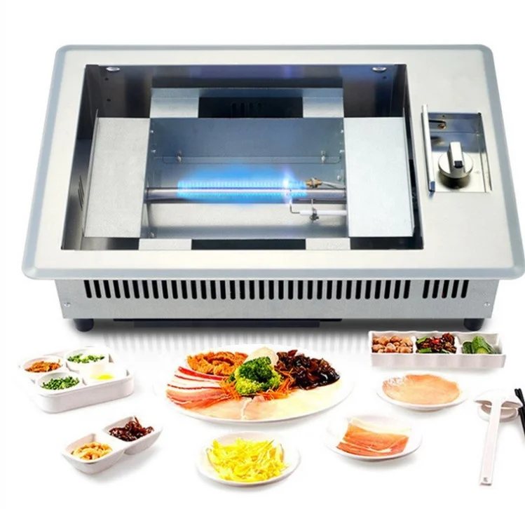 Commercial Rotisserie Indoor Table Top Natural Gas Bbq Grill Lpg Gas Korean Infrared Bbq Grill Table For Restaurants