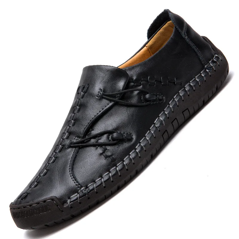 Повседневные кожаные туфли для мужчин, Прошитые вручную, ботинки в британском стиле, натуральная кожа, низкая подошва, большой размер 48