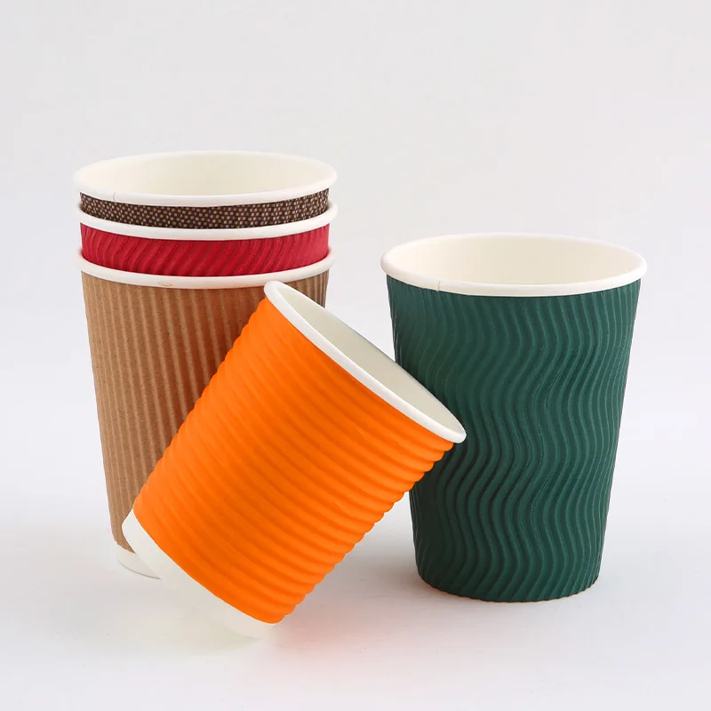 cardboard printed logo with lid disposable biodegradable 8 10 12 16oz ripple wall wholesale coffee juice branded cup paper
