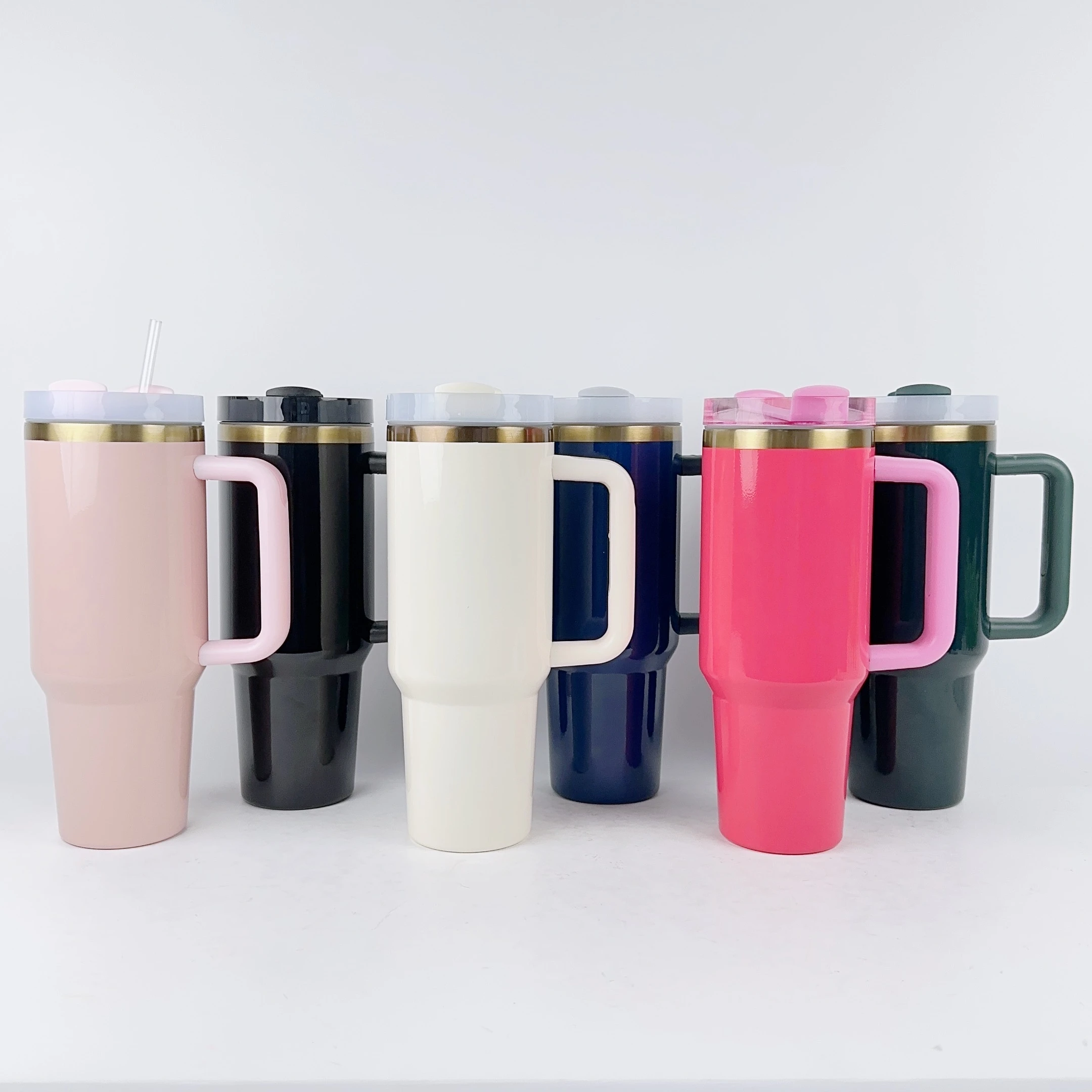 Custom 40oz Adventure Big Tumbler with Gold Rim Copper Based Rainbow Laser Engraving Gilded Gold Mug