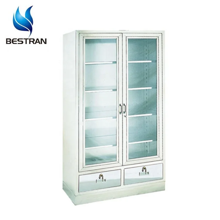 BT-AP006 Hospital S.S medical instrument cabinet stainless steel medicine drug cupboard glass door drawers price