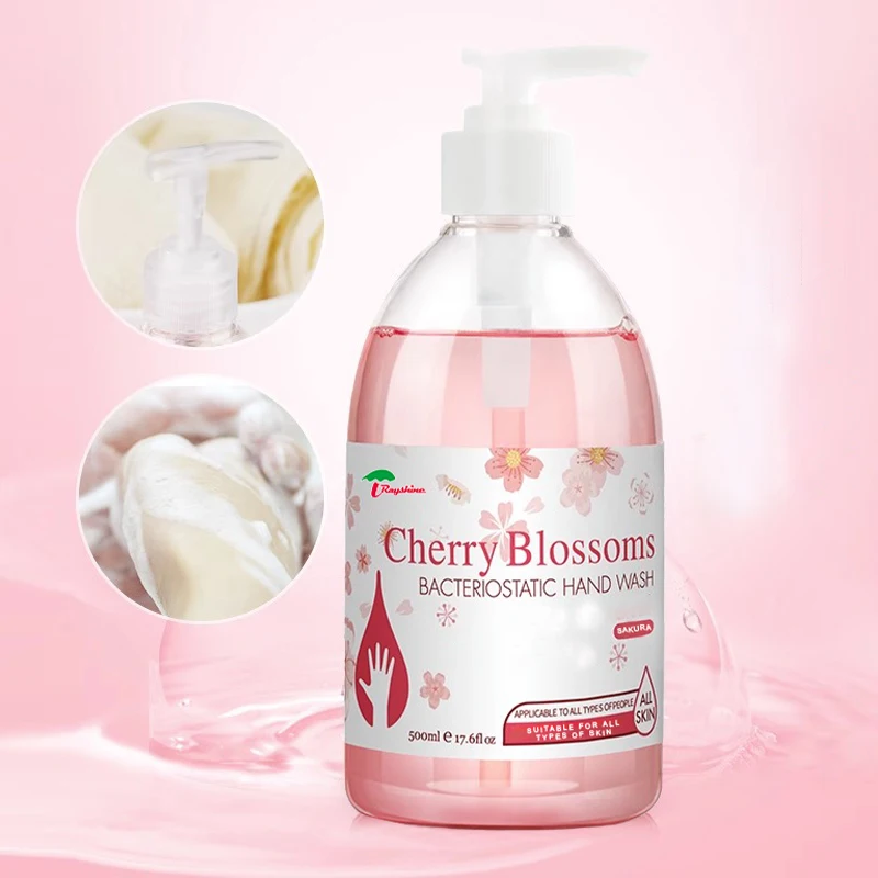 Rayshine Wholesale Custom Private Brand Cherrt Blossom fragrance Liquid Soap for hand washing Sterilization with Pump Head 500ml