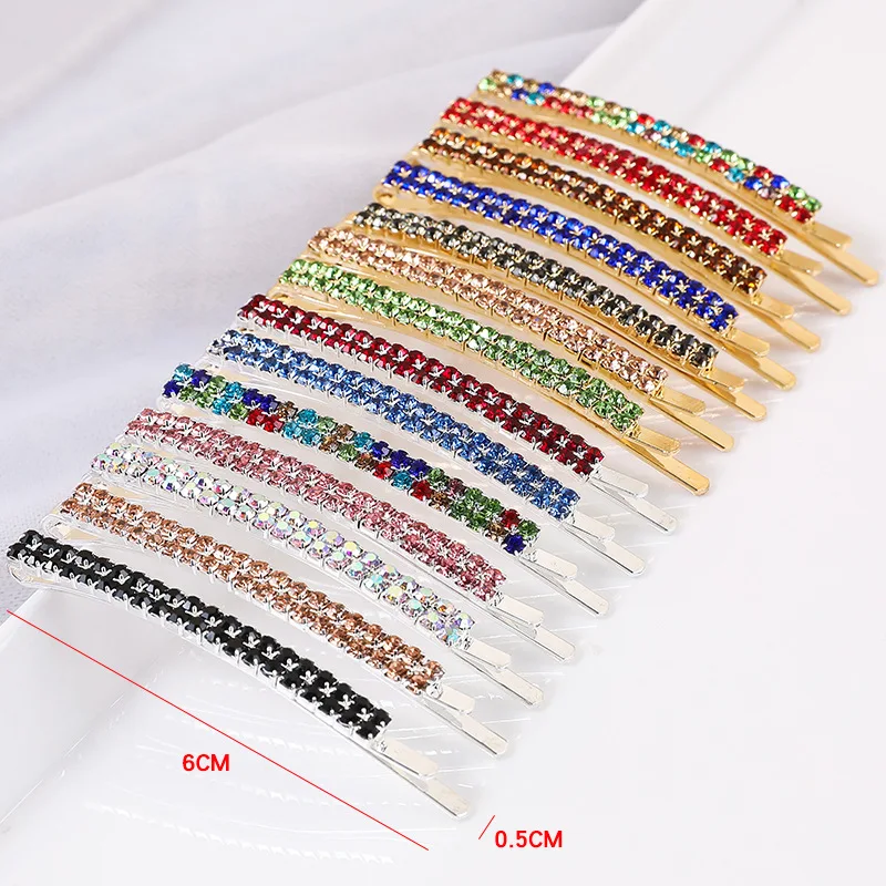 Factory Fashion Custom Girls Colorful Rhinestone Diamond Bobby Pin Metal Hairclips Clear Crystal Hair Pin