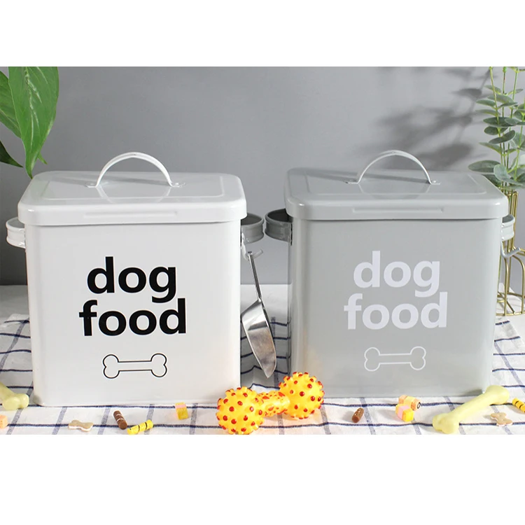 Pet food container Dog Treat and Food Storage Tin with Lid and Serving Scoop Included
