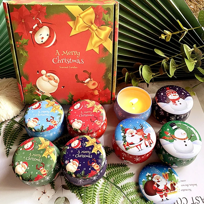 4pcs/pack Christmas Gift Box Tin Scented Candles Wholesale Custom Soy Wax Candle Tin Set Xmas Gift
