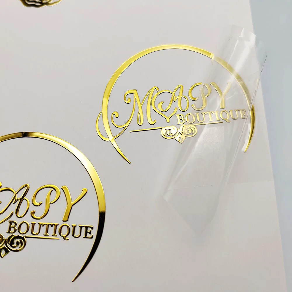 Custom electroplated thin small metal letters nickel sticker for your own logo gold foil clear vinyl logo label stickers
