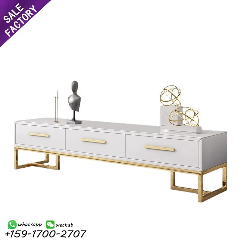 NOVA Modern Luxury MDF TV Unit Stand White High Gloss with Gold Legs Wooden Storage Cabinets for Living Room and Bedroom