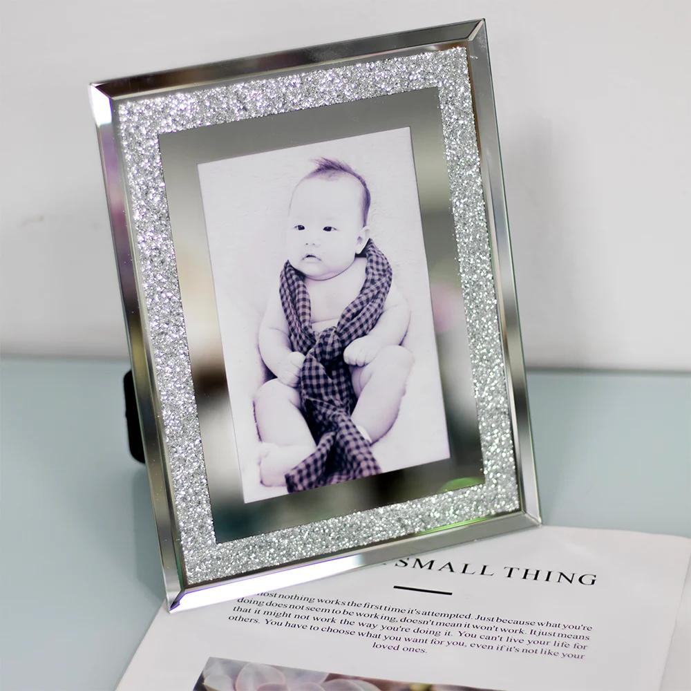 2024 Antique White Pockets Glass Photo Frame Broken Diamonds Wall Newly Accessories Sign Holder Glass Frames For Wall Decor