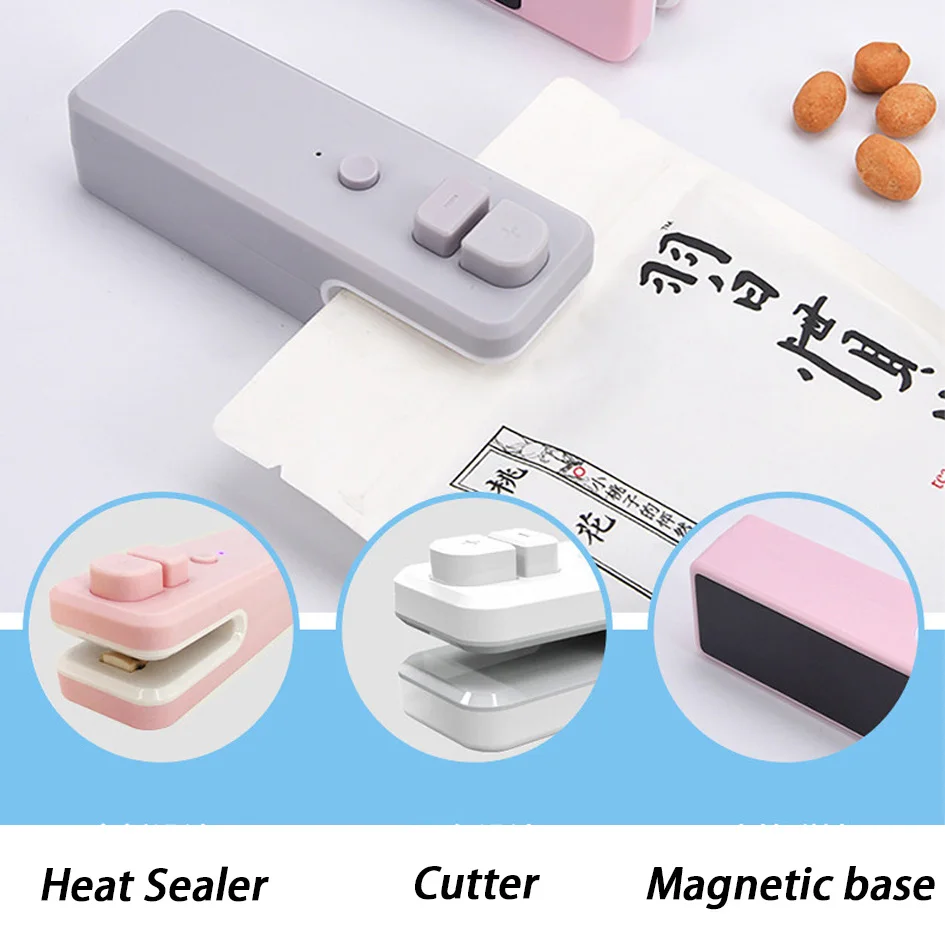 Chitwan household home used mini ABS plastic usb electric heat snack bag food sealer and cutter portable sealing machine package