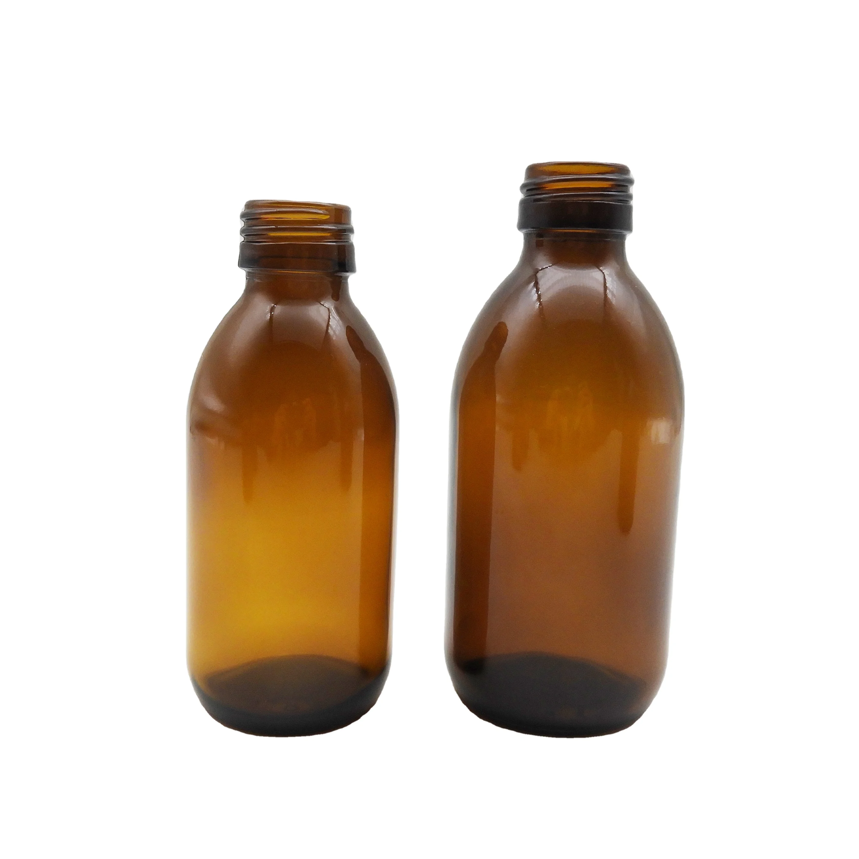 Hot sale 30ml 60ml 100ml 125ml 150ml 200ml 250ml 300ml 500ml Amber syrup glass bottle with plastic cap