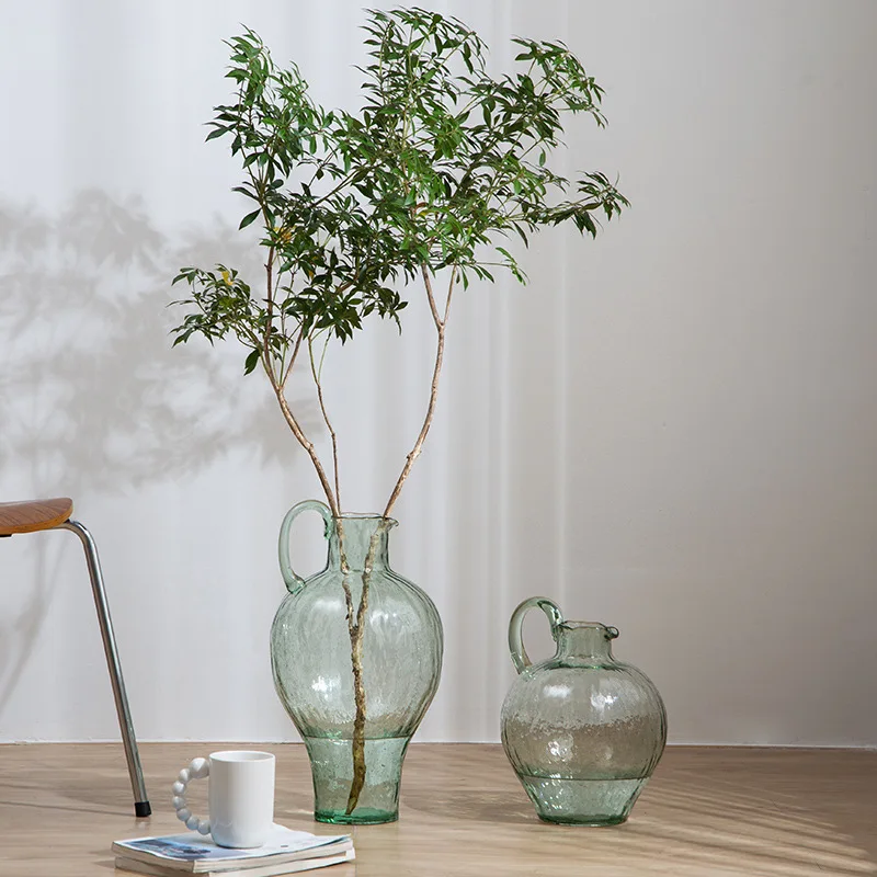 Crystal glass vase horse drunken wood flower vase light luxury retro living room home decoration ornaments clear glass vase