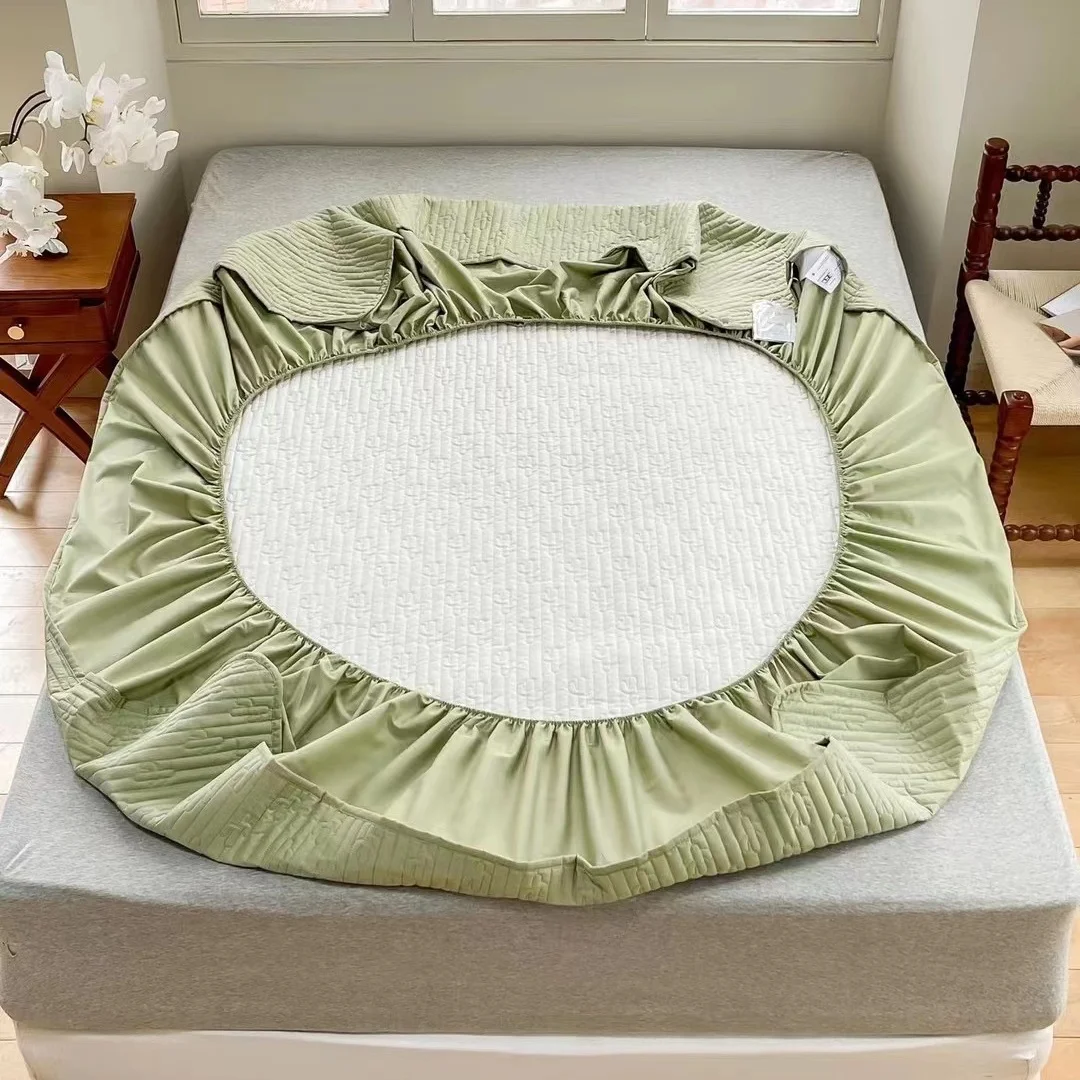 Super soft hotel home mattress cover 100% cotton cactus mattress protector green quilted fitted sheet