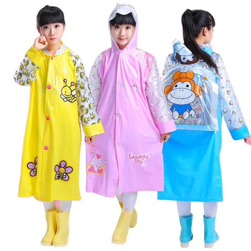 New designs custom logo rain coat cartoon pattern children waterproof PVC rain coat for kid