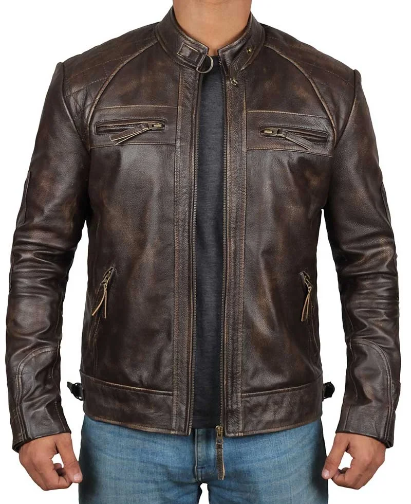 Best Quality Natural Genuine Cow Skin Leather Jacket Brown For Men Leather Sports Fashion Jacket