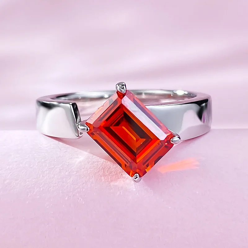 New 925 Fanta Orange 6 * 8mm Open Ring for Women, European and American Fashion Versatile Wedding Jewelry