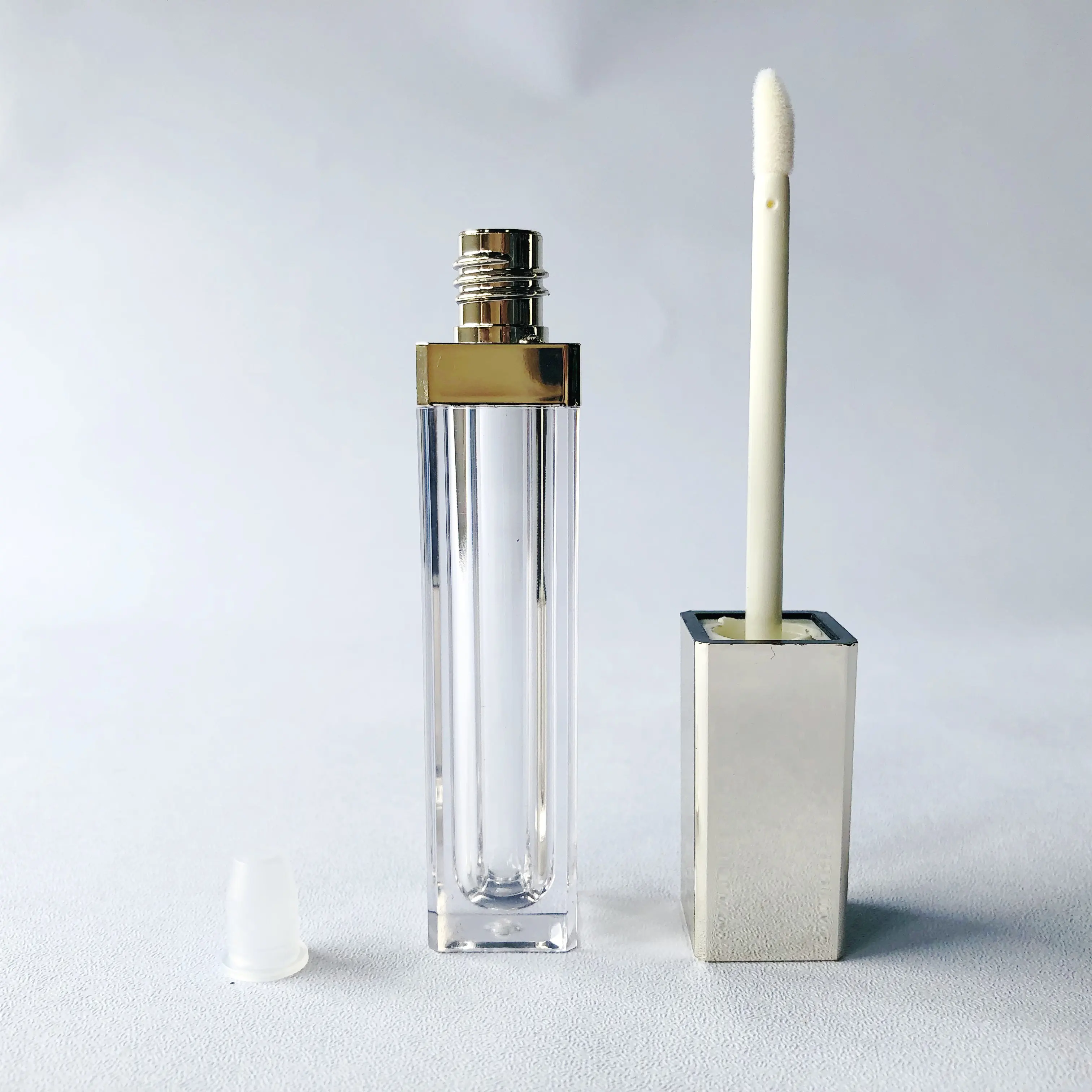 Custom LOGO Low MOQ Luxury new transparent thick wall square lip gloss tube lip glaze tube lipstick tube with collar