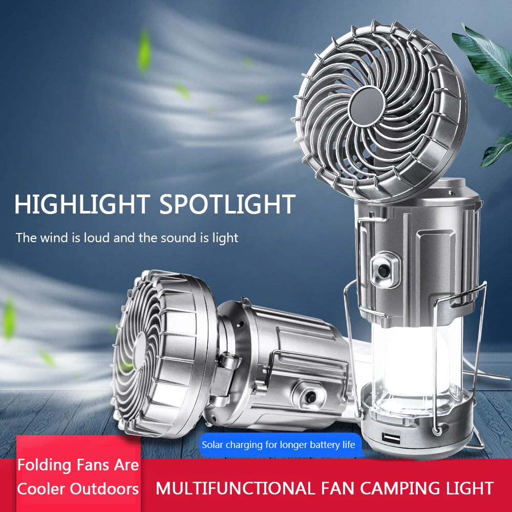 Newest Waterproof Portable Usb Rechargeable Plastic Fan Tent Lamp Cob Led Hanging Telescopic Solar Power Camping Light