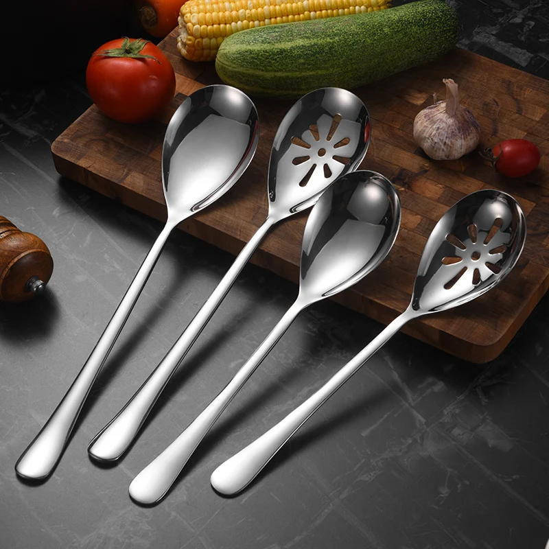 Hotel Long handle Stainless Steel Buffet Spoon Fork Cutlery Rice Salad Big Serving Spoon And Fork Cutlery for Restaurant