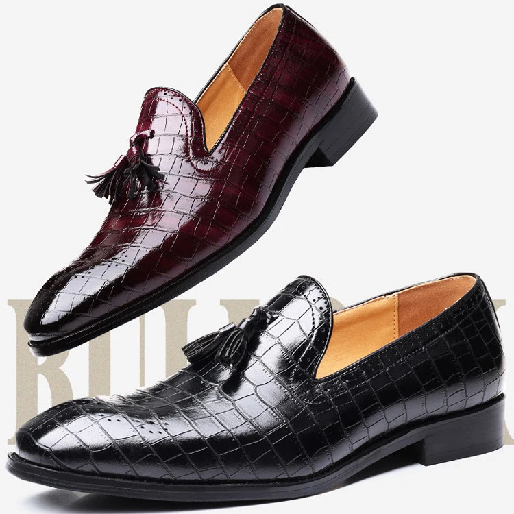 British pointed toe business formal shoe covers foot tassel brooch carved leather shoes men