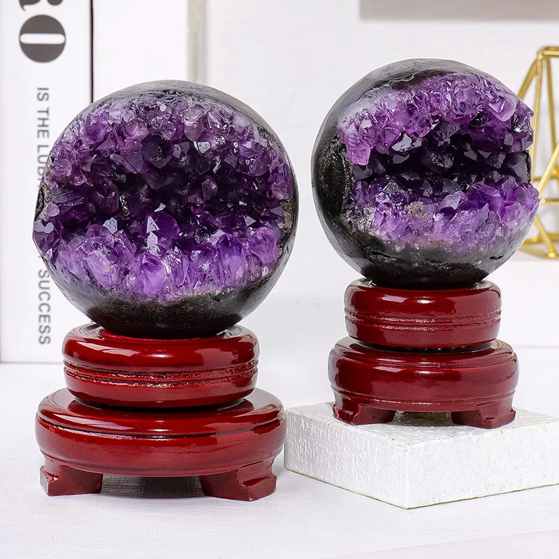 Natural Amethyst Open Smile Ball Druzy Amethyst Laughing Geode Sphere Semiprecious Stone Crafts For Fengshui