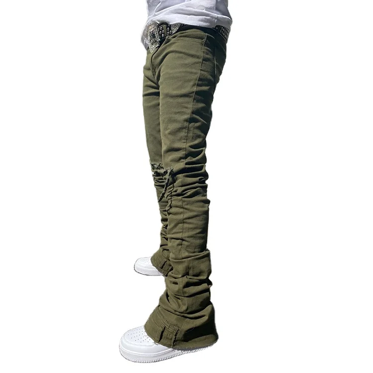 Ripped Slim Fit Fitted Stacked Skinny Stretch Trousers Flare Denim Jeans Men