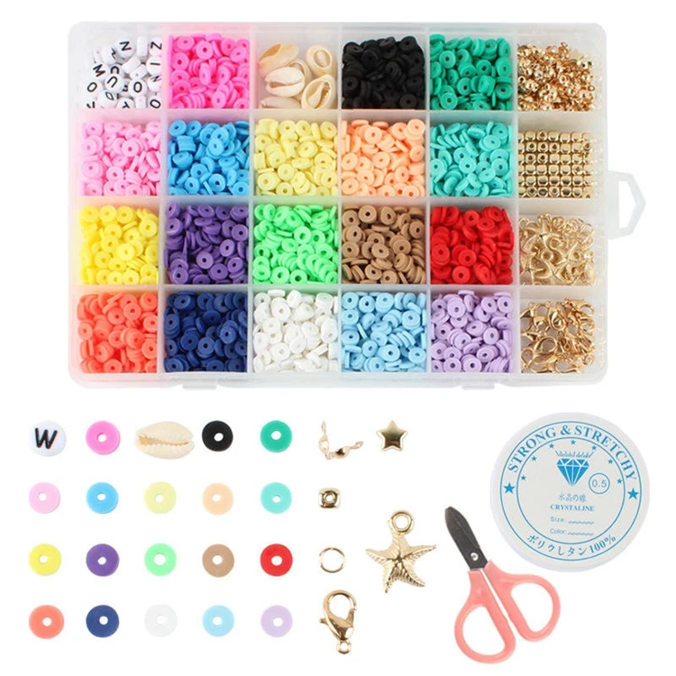 Customized round flat polymer clay beads bracelet making kit polymer clay beads for jewelry making