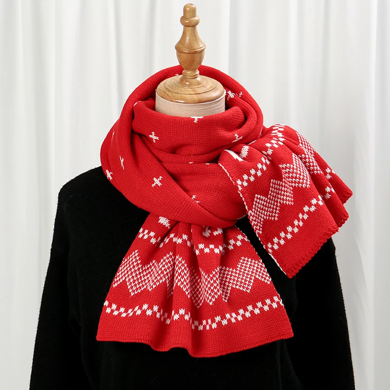 Christmas Gift Winter Scarf Warm Plush Snowflake Pashmina Shawl Knitted Cotton Scarf For Women