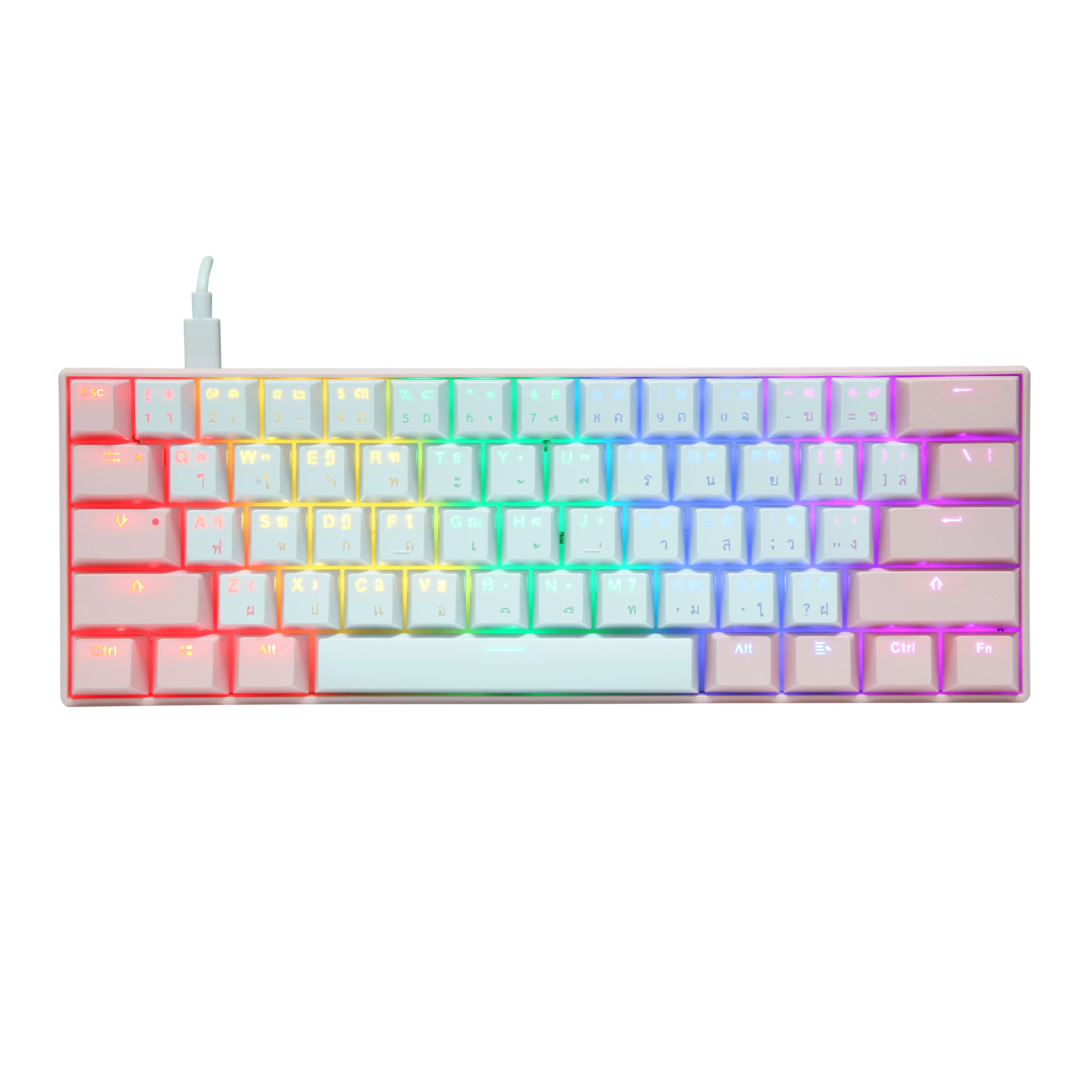 Newest design pink transparent keycaps mini gaming keyboard 60% diy hotswap ergonomic computer Thai language mechanical keyboard