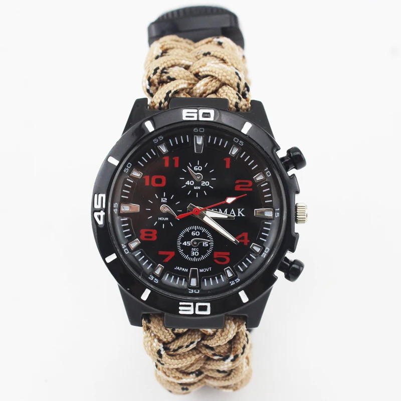 EMAK Multi-functional Outdoor Camping survival Compass Thermograph Rescue Rope Paracord Equipment Tools Paracord watch