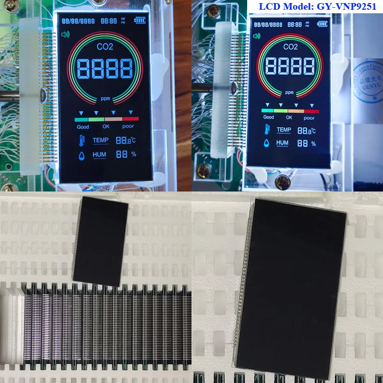 OEM Customized LCD Screen Panel 4 Digit TN VA Negative Black Custom 7 Segment LCD for CO2 Meter Monitor