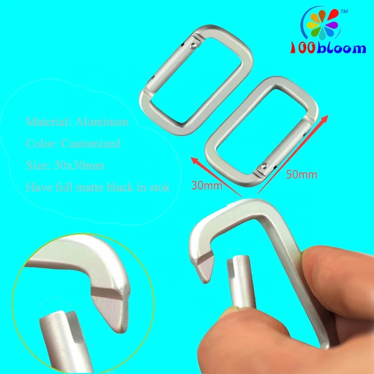 Factory wholesale 5 cm aluminum hook flat square cheap carabiner keychain as bag accessories & parts key holder