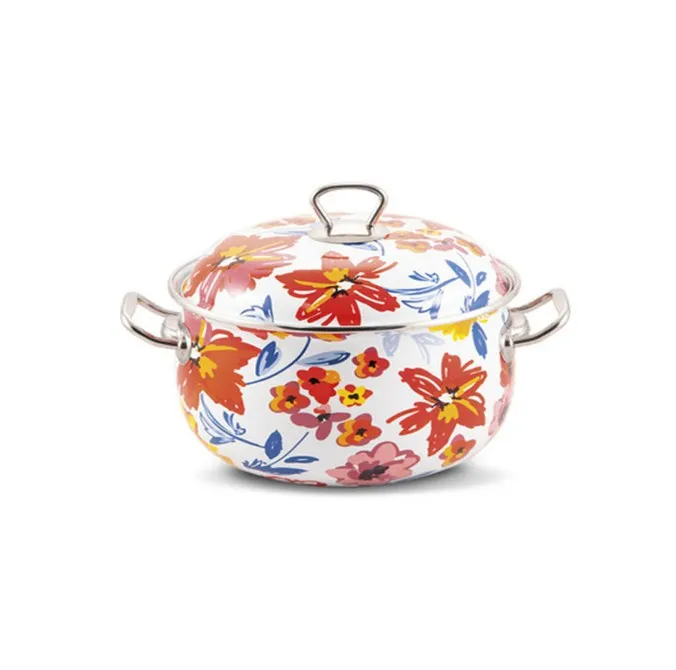Supply of domestic kitchen outdoor spill-proof European-style metal enamel binaural pan with handle