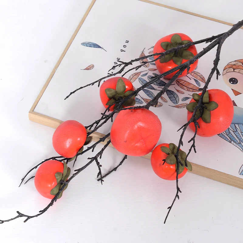 Hot new products ins Simulation Persimmon for Hotel Wedding Decorative Living RoomHome Flower arrangement Fruit Branches Plant