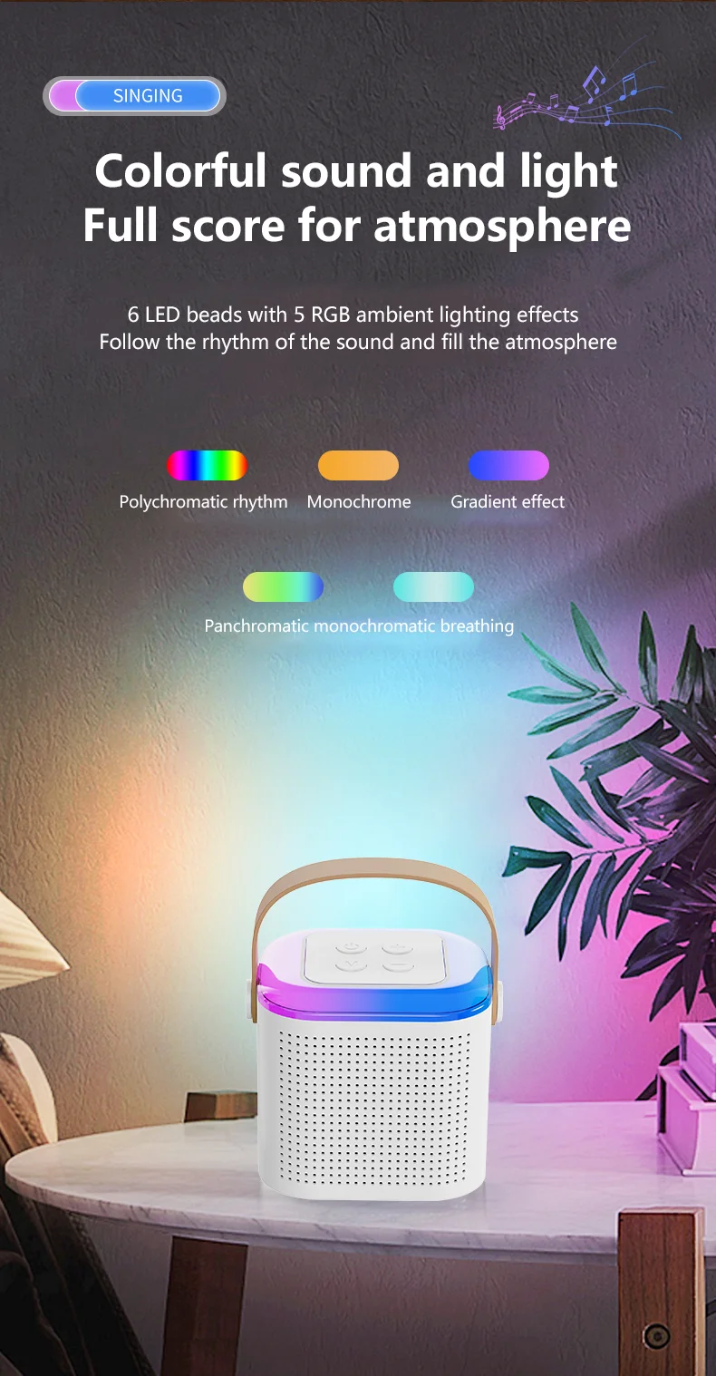 Karaoke Machine for KidsMiniPortable Bluetuth KaraokeSpeakerwith 2 Wireless Mics and Colorful Lights for Kids