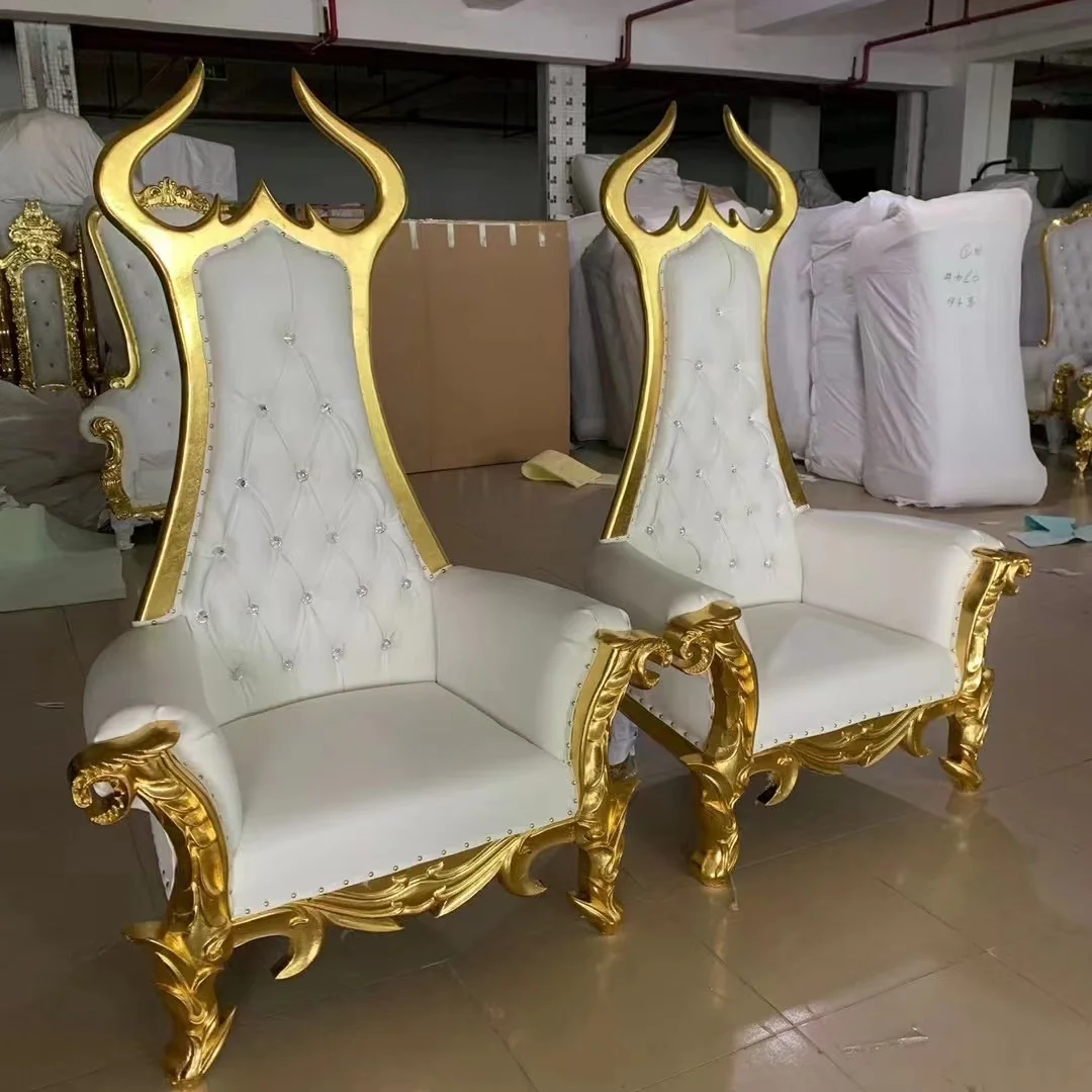 King And High Back Cheaper Gold Throne Chairs Royal Luxury Wedding Chair For Groom And Bride Antique Hotel Chair Banquet