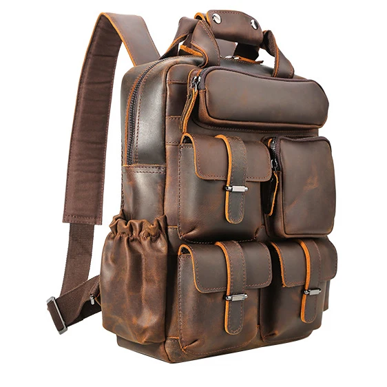 Best-selling Leisure Men Brown Leather Bags Travel Backpack Custom men bags