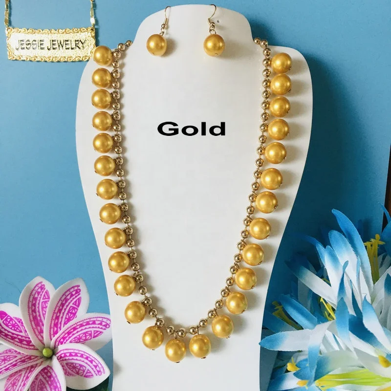 hawaiian jewelry set design pearl earring samoan jewelry set gold filled long chain pearl set for woman