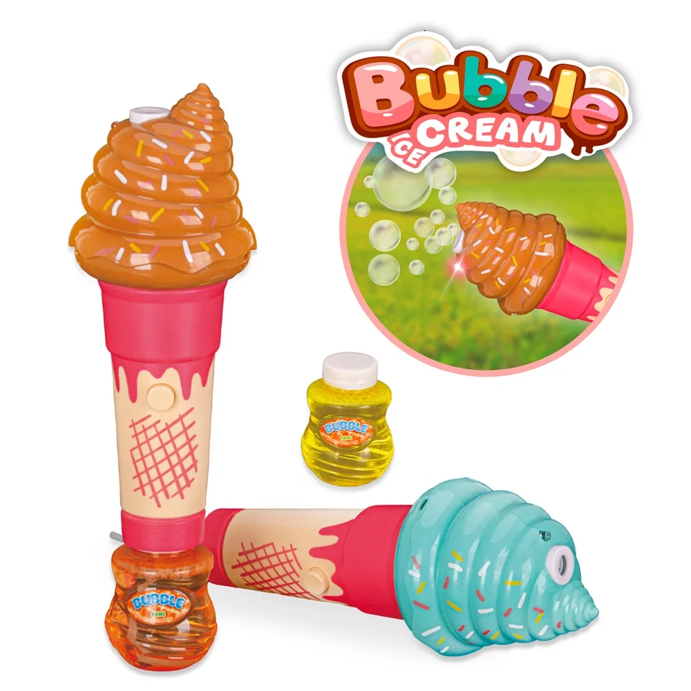 Electric Bubble Machine with Light Cartoon Ice Cream Toy Bubble Magic Wand Children with 90ml Soap Bubbles Refill Bottle
